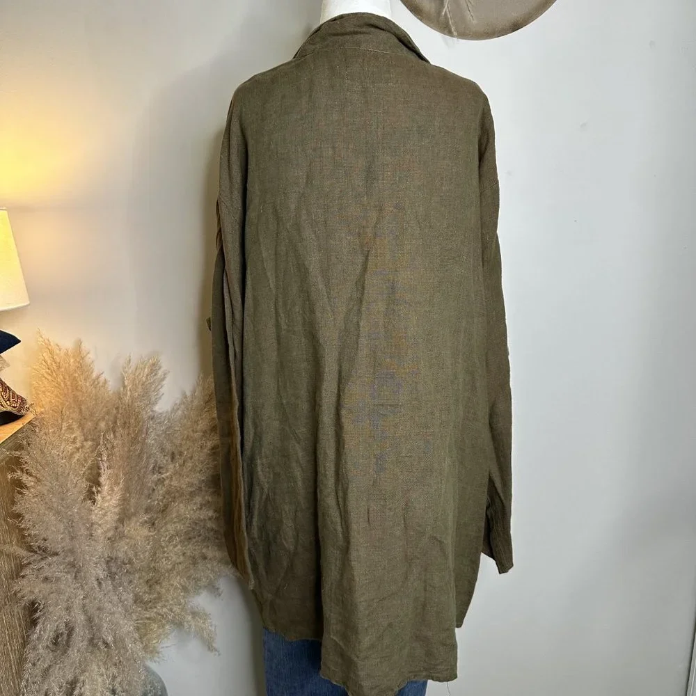 Flax Green Oversized Linen Blazer Large - Picture 5 of 6